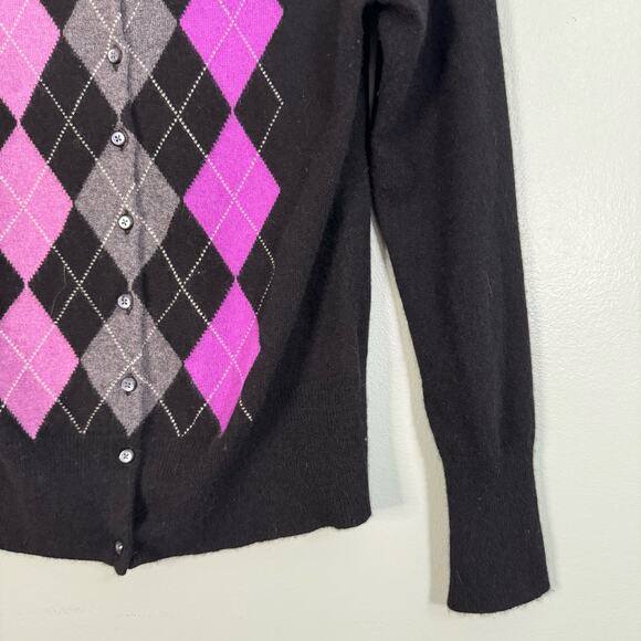 APT 9 Cardigan Womens L Cashmere Diamond Argyle Button Up Cozy Sweater Black - Picture 4 of 7